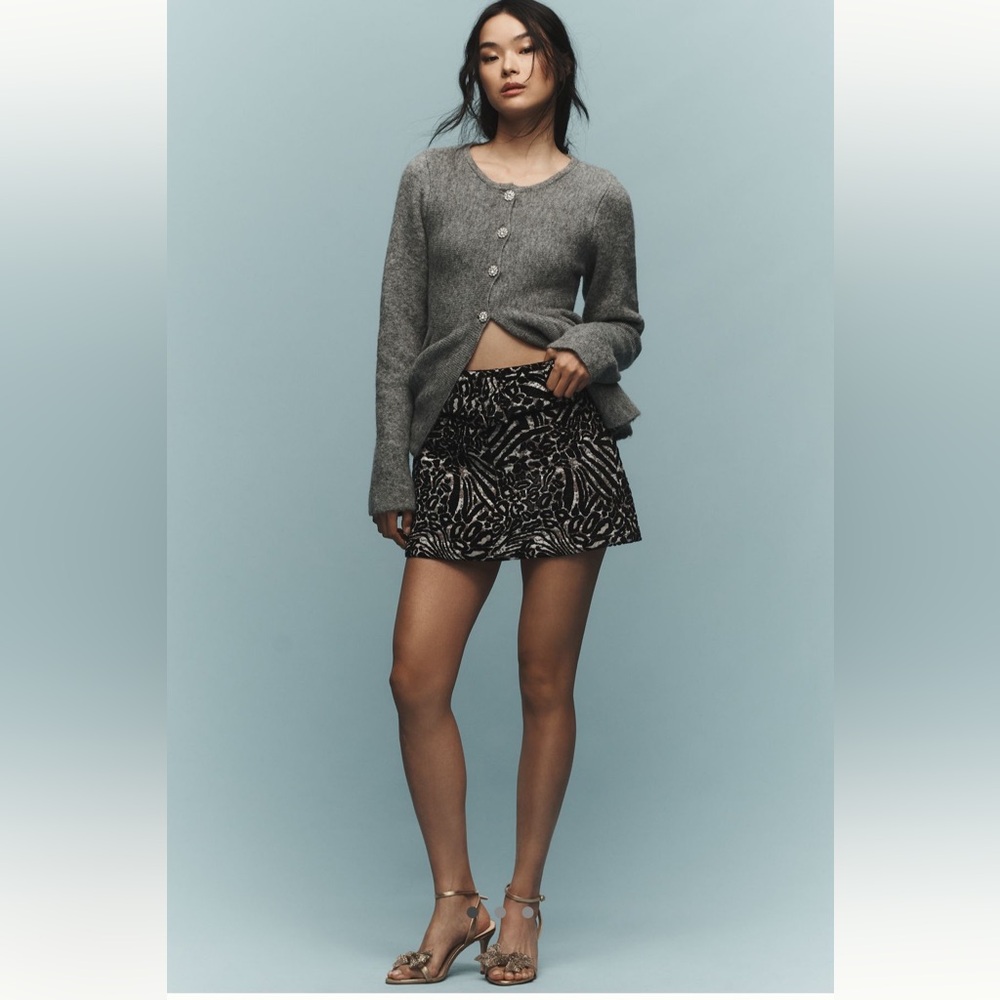Zebra Printer Corduroy Black and White Mini Skirt with Belt